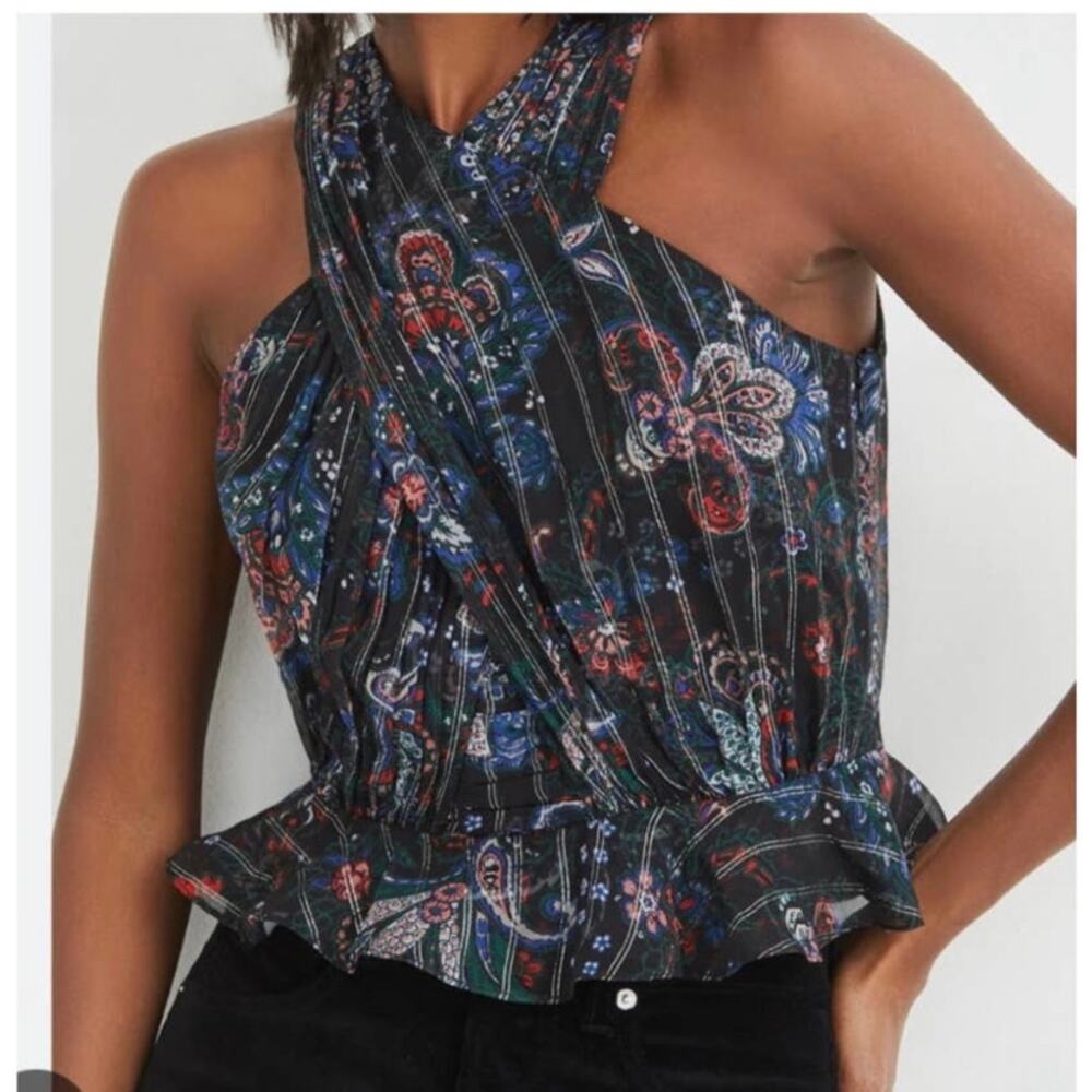 Veronica Beard Kailani Top Paisley Metallic Black Multi 0 - Picture 2 of 7